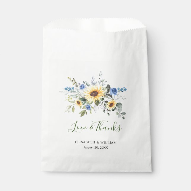 Elegant Sunflowers Eucalyptus Greenery Wedding Favour Bag (Front)