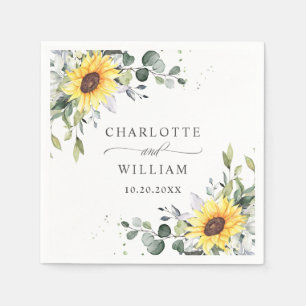 Elegant Sunflowers Eucalyptus Greenery Wedding Napkin
