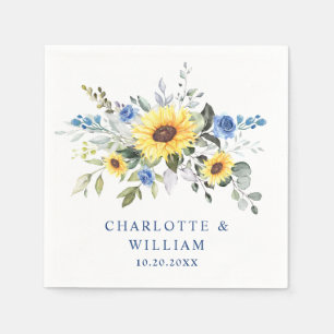Elegant Sunflowers Eucalyptus Greenery Wedding Napkin