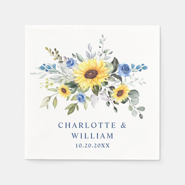 Elegant Sunflowers Eucalyptus Greenery Wedding Napkin (Front)