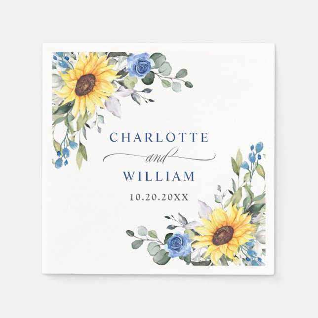Elegant Sunflowers Eucalyptus Greenery Wedding Napkin (Front)