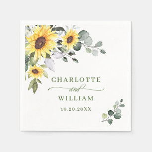 Elegant Sunflowers Eucalyptus Greenery Wedding Napkin