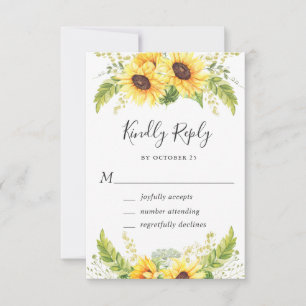 Elegant Sunflowers Eucalyptus Greenery Wedding RSVP Card