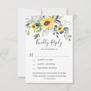 Elegant Sunflowers Eucalyptus Greenery Wedding RSVP Card