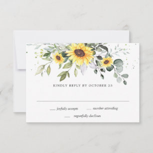 Elegant Sunflowers Eucalyptus Greenery Wedding RSVP Card