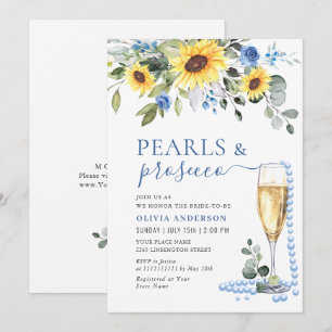 Elegant Sunflowers Eucalyptus PEARLS & Prosecco Invitation