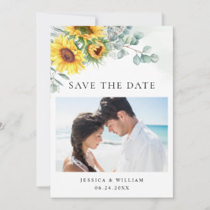 Elegant Sunflowers Eucalyptus PHOTO Wedding Save The Date