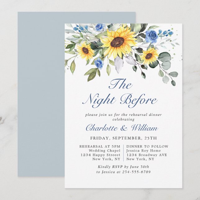 Elegant Sunflowers Eucalyptus REHEARSAL DINNER Invitation (Front/Back)