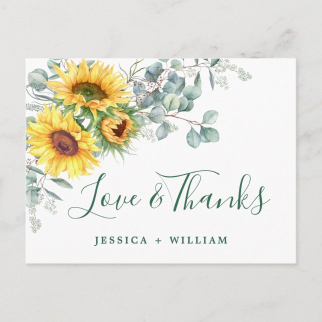 Elegant Sunflowers Eucalyptus Rustic Thank You Postcard (Front)