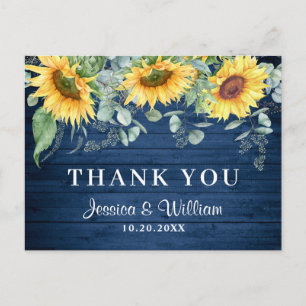 Elegant Sunflowers Eucalyptus Rustic Thank You  Postcard