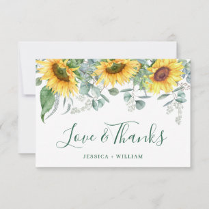 Elegant Sunflowers Eucalyptus Rustic Wedding Thank You Card