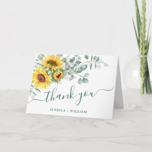Elegant Sunflowers Eucalyptus Rustic Wedding Thank You Card