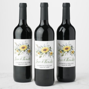 Elegant Sunflowers Eucalyptus Watercolor Greenery Wine Label