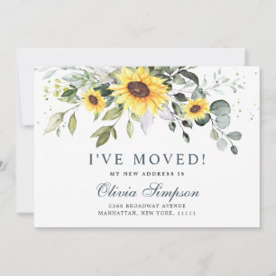 Elegant Sunflowers Eucalyptus Watercolor Moving Announcement