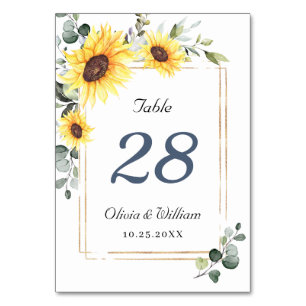 Elegant Sunflowers Eucalyptus Watercolor Wedding Table Number