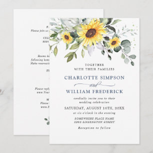 Elegant Sunflowers Eucalyptus Wedding All In One Invitation