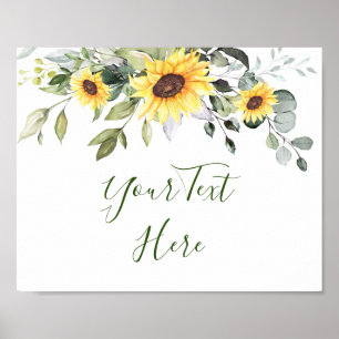 Elegant Sunflowers Eucalyptus Wedding Custom Sign