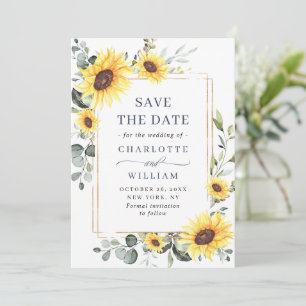 Elegant Sunflowers Eucalyptus Wedding QR Code Save The Date