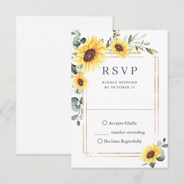 Elegant Sunflowers Eucalyptus Wedding RSVP Card (Front/Back)