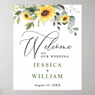 Elegant Sunflowers Eucalyptus Wedding Welcome  Poster