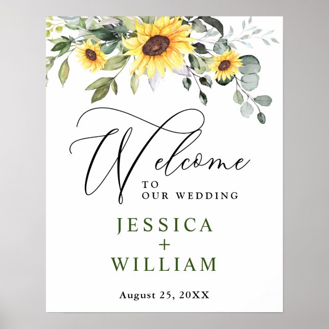 Elegant Sunflowers Eucalyptus Wedding Welcome  Poster (Front)