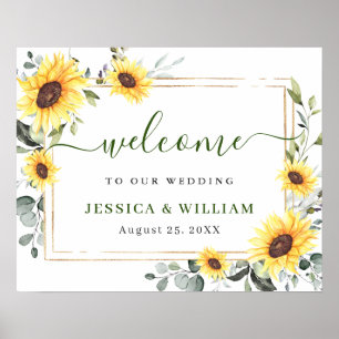 Elegant Sunflowers Eucalyptus Wedding Welcome Sign
