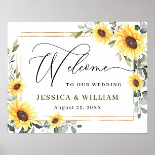 Elegant Sunflowers Eucalyptus Wedding Welcome Sign