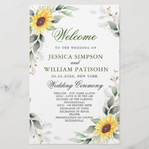 Elegant Sunflowers Floral Wedding Ceremony Program