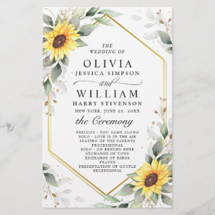 Elegant Sunflowers Floral Wedding Ceremony Program