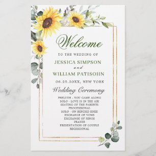 Elegant Sunflowers Floral Wedding Ceremony Program