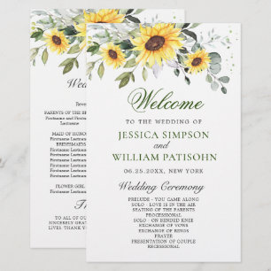 Elegant Sunflowers Floral Wedding Ceremony Program
