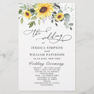 Elegant Sunflowers Floral Wedding Ceremony Program