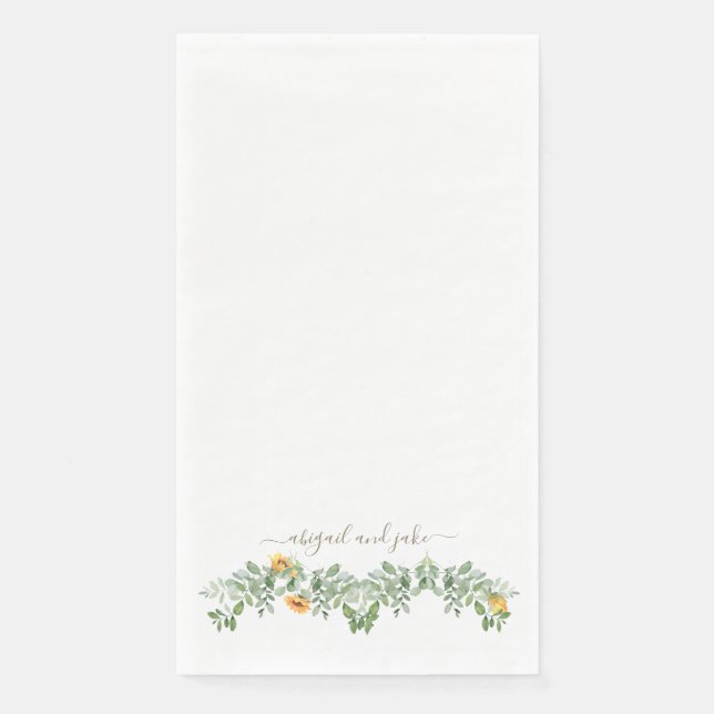 Elegant Sunflowers & Foliage Custom Wedding Napkin (Front)