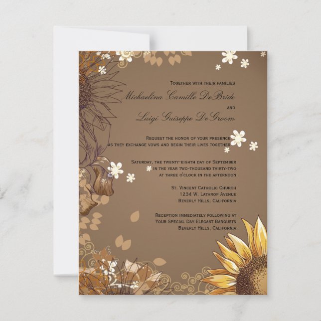 Elegant Sunflowers Formal Wedding Invite (Front)
