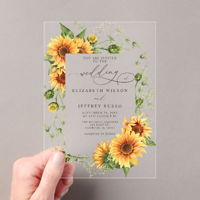 Elegant Sunflowers Garden Floral Wedding Acrylic Invitations (Insitu (Handheld))