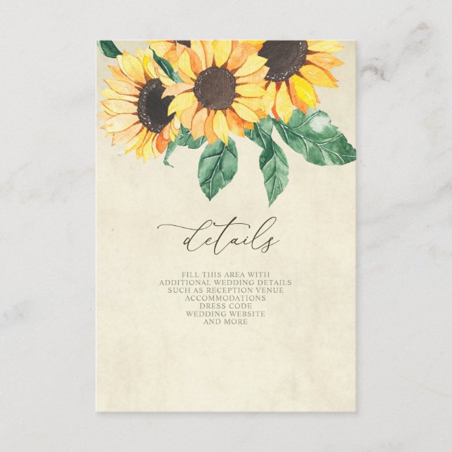 Elegant Sunflowers Garden Floral Wedding  Enclosure Card (Front)