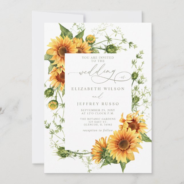 Elegant Sunflowers Garden Floral Wedding Invitation (Front)