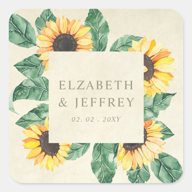 Elegant Sunflowers Garden Floral Wedding Square Sticker (Front)