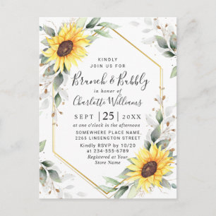 Elegant Sunflowers Golden Greenery Brunch & Bubbly Postcard