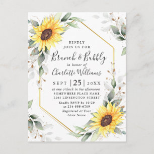 Elegant Sunflowers Golden Greenery Brunch & Bubbly Postcard