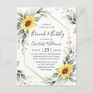 Elegant Sunflowers Golden Greenery Brunch & Bubbly Postcard