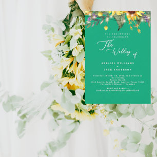 Elegant Sunflowers Green Wedding Invitation