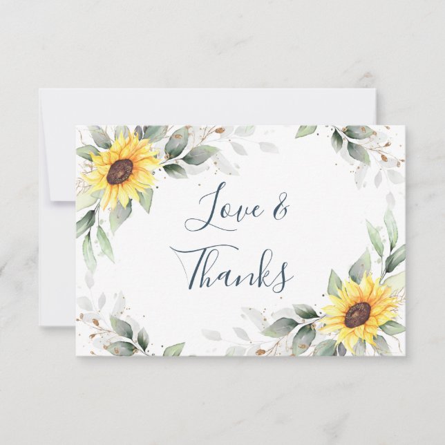 Elegant Sunflowers Greenery Floral Thank You Card (Front)