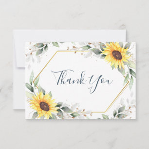 Elegant Sunflowers Greenery Floral Thank You Card
