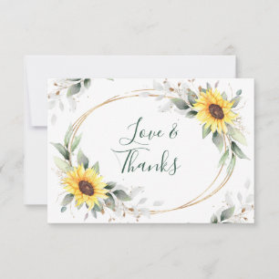 Elegant Sunflowers Greenery Floral Thank You Card