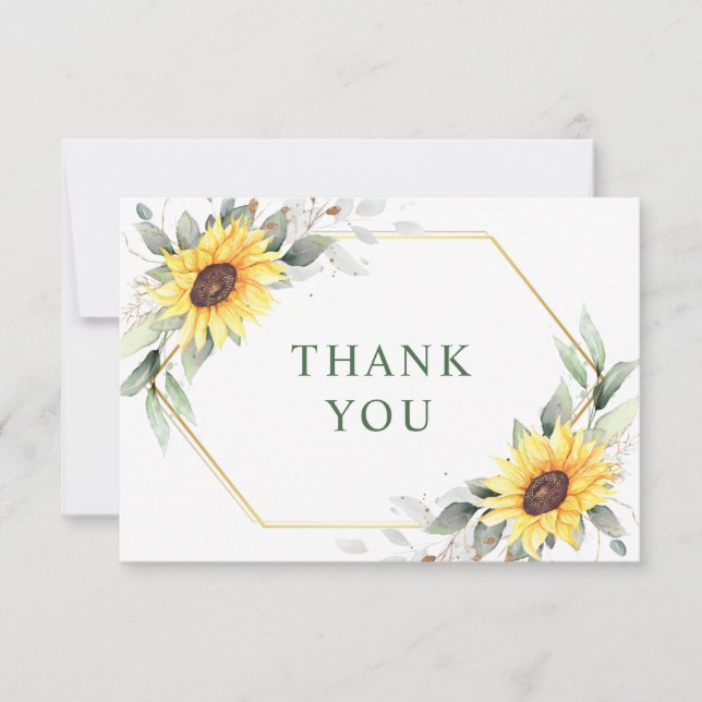 Elegant Sunflowers Greenery Floral Thank You Card (Front)