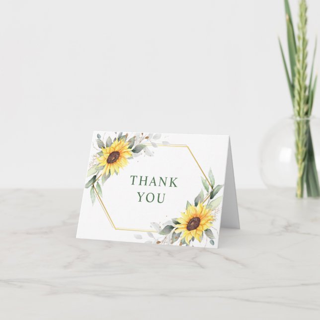 Elegant Sunflowers Greenery Floral Thank You Card (Front)
