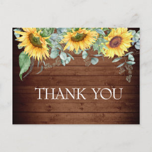 Elegant Sunflowers Greenery Floral Thank You Postcard