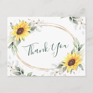 Elegant Sunflowers Greenery Floral Thank You Postcard