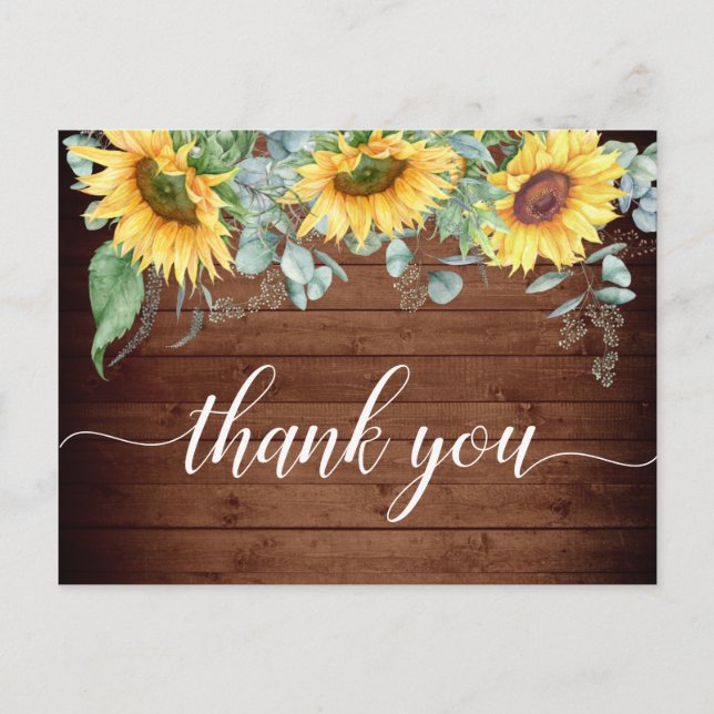 Elegant Sunflowers Greenery Floral Thank You Postcard (Front)